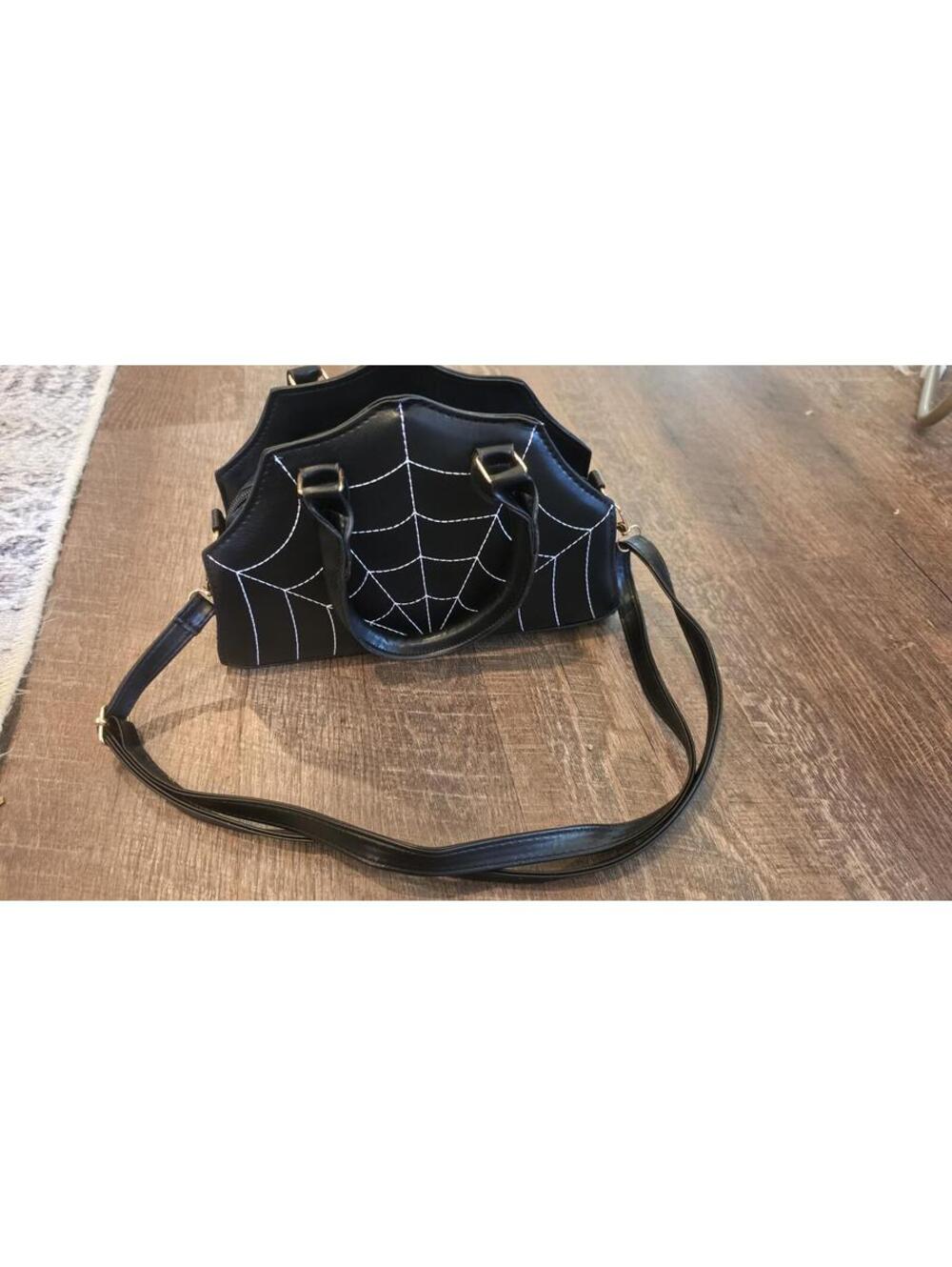 Black Spiderweb Pattern Shoulder Bag with Adjustable Strap